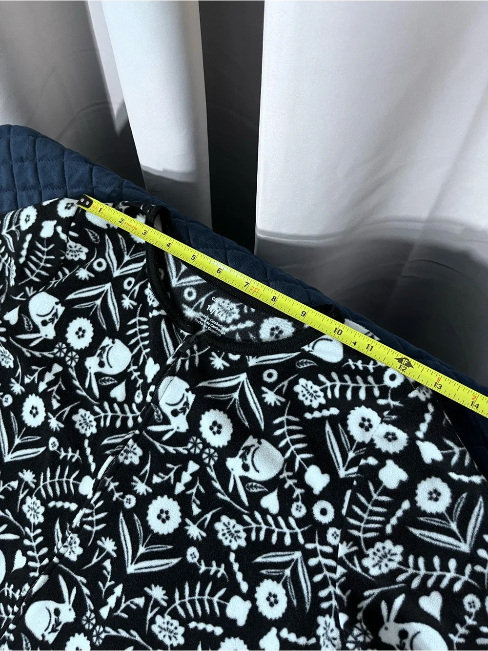 Carter's Black & White Floral Patterned Footed One-Piece Pajamas Front Zippper